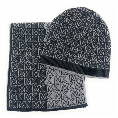 Сет Michael Kors двухсторонний шапка и шарф серый в монограмму LIGHT/DARK GRAY 2PC SETSCARF & HAT SET