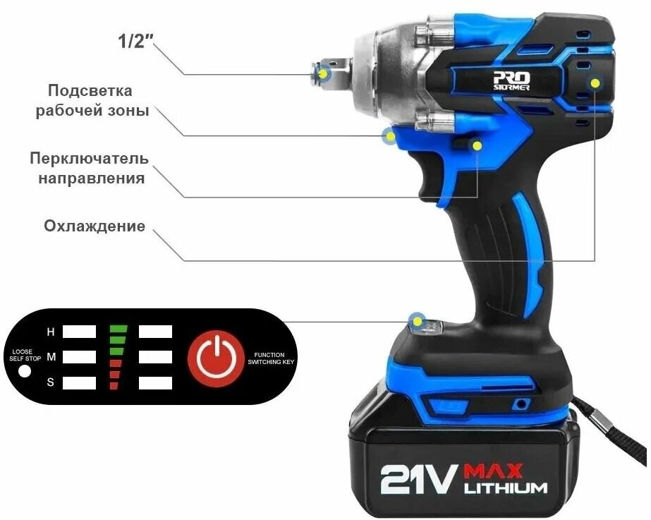 Гайковерт электрический бесщеточный ударный 21В 350 нм без АКБ PROSTORMER - фотография № 11