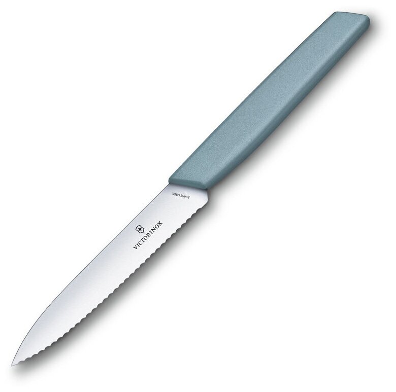 Нож для овощей и фруктов VICTORINOX Swiss Modern, волнистое лезвие 10 см, серо-голубого цвета 6.9006.10W21