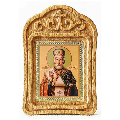 Святитель Николай Чудотворец, архиепископ Мирликийский (лик № 130), икона в резной деревянной рамке