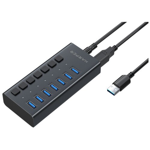 USB Концентратор HARPER HUB-07MB, черный harper usb концентраторы hub 10mb black usb концентратор интерфейс 10 х usb 3 2 переходник usb 3 0 type c скорость передачи данных до 5 гб с