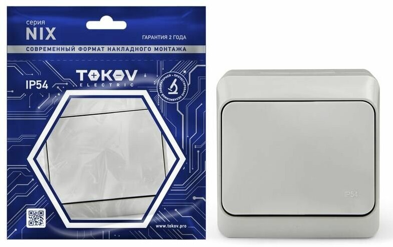 фото Выключатель 1-кл. ОП Nix 10А IP54 250В сер. TOKOV ELECTRIC TKE-NX-V1-C06-IP54