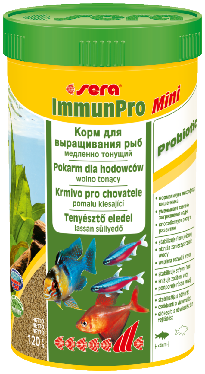 Корм для рыб основной в гранулах Sera Immun Pro Mini Nature для рыб небольших размеров, 120 гр, 250 мл