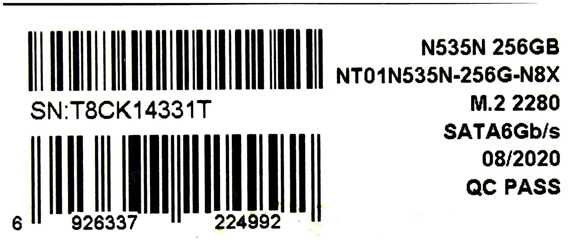 Внутренний SSD-накопитель Netac N535N 256GB M2 2280, SATA-III, 3D TLC, Черный NT01N535N-256G-N8X - фото №2