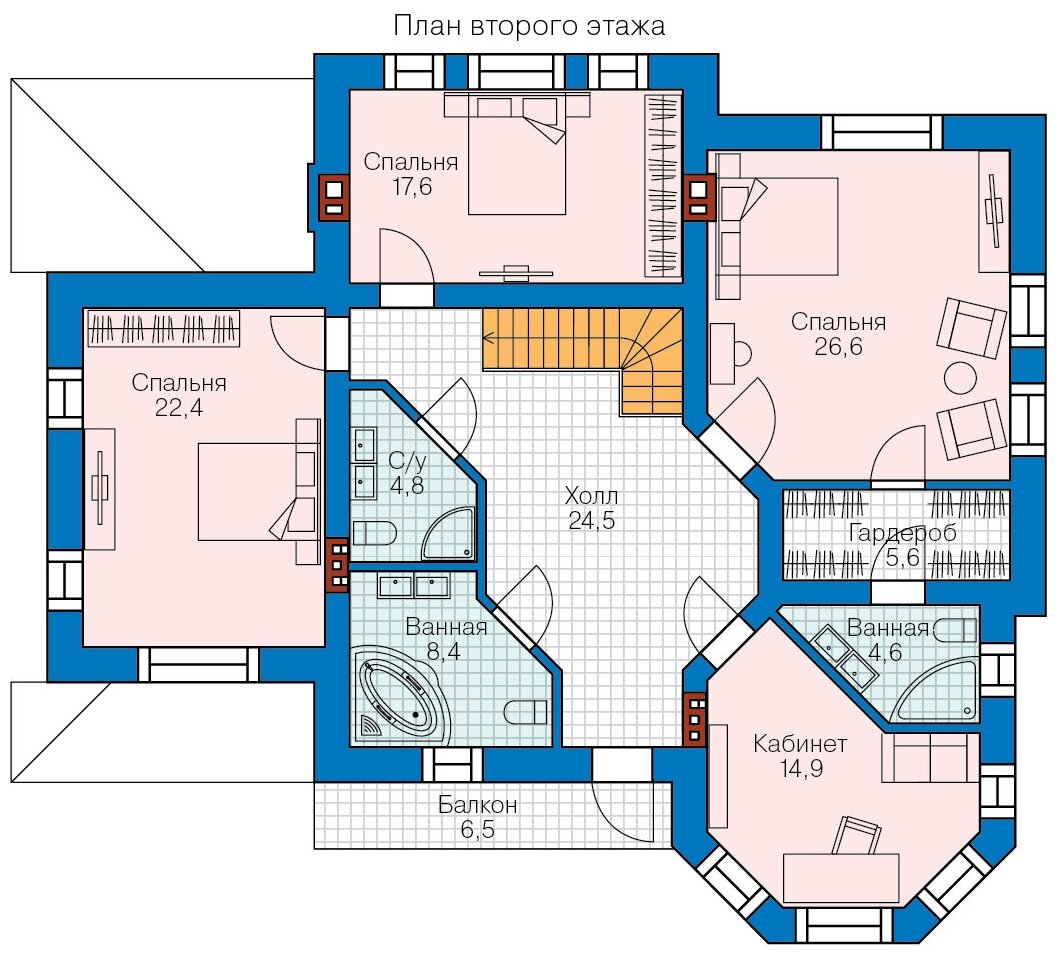 Проект газобетонного дома Catalog-Plans-58-44L (268,5кв.м, 16,46x14,66м, газобетон 400) - фотография № 7