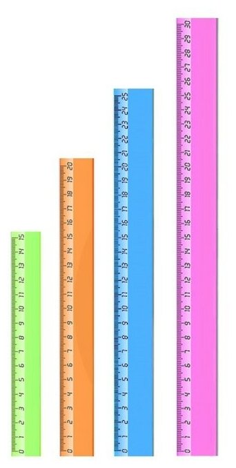 Набор 4 линейки Calligrata Neon, 15, 20, 25 и 30 см, прозрачная, европодвес, микс
