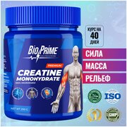 Креатин моногидрат BioPrime порошок, Premium Creatine Monohydrate Micronized Powder, для набора массы и роста мышц, Pure (Без Вкуса) банка 200 гр.