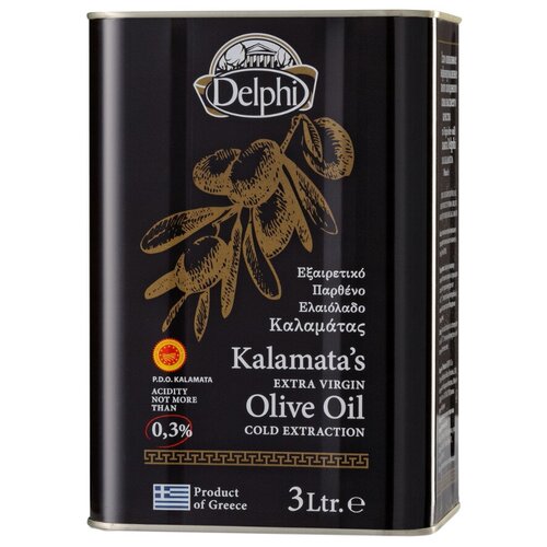 Оливковое масло Каламата DELPHI - 3 литра прямого отжима из оливок, салатное греческое кислотность 0,3, жесть