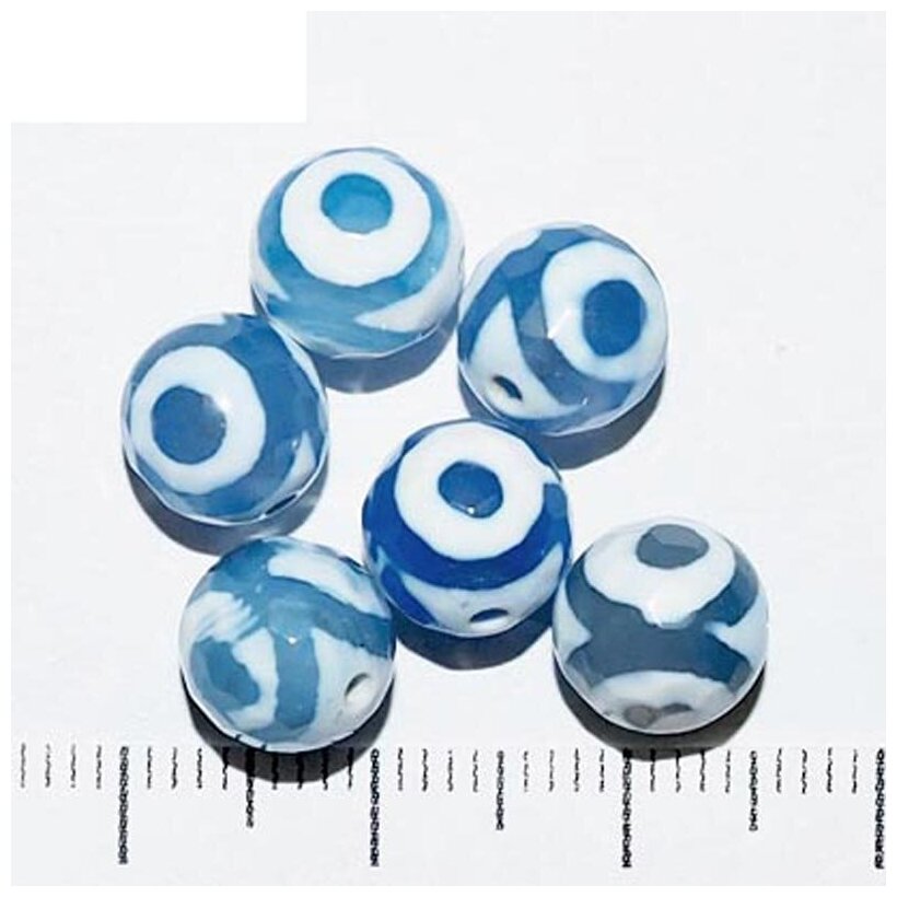 Натуральная бусина Дзи Агат глазастый голубой 0008793 шарик граненый 8 мм, цена за 10 шт.