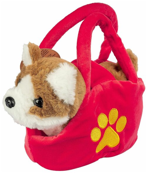Мягкая игрушка Bondibon Собака в сумочке коричнево-белая, 17 см