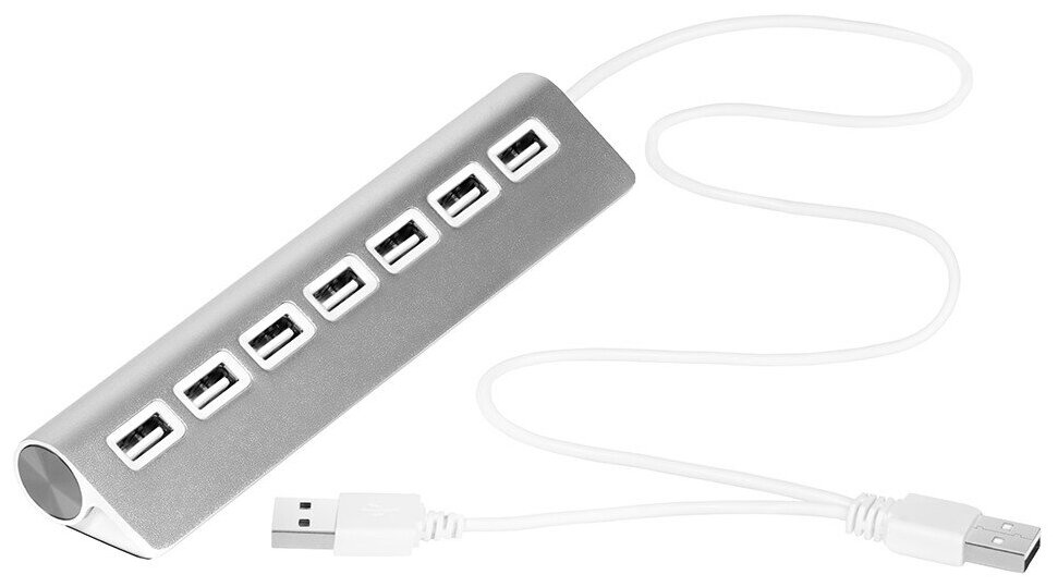 USB Hub 2.0 на 7 портов, Plug &Play, silver + дополнительное питание