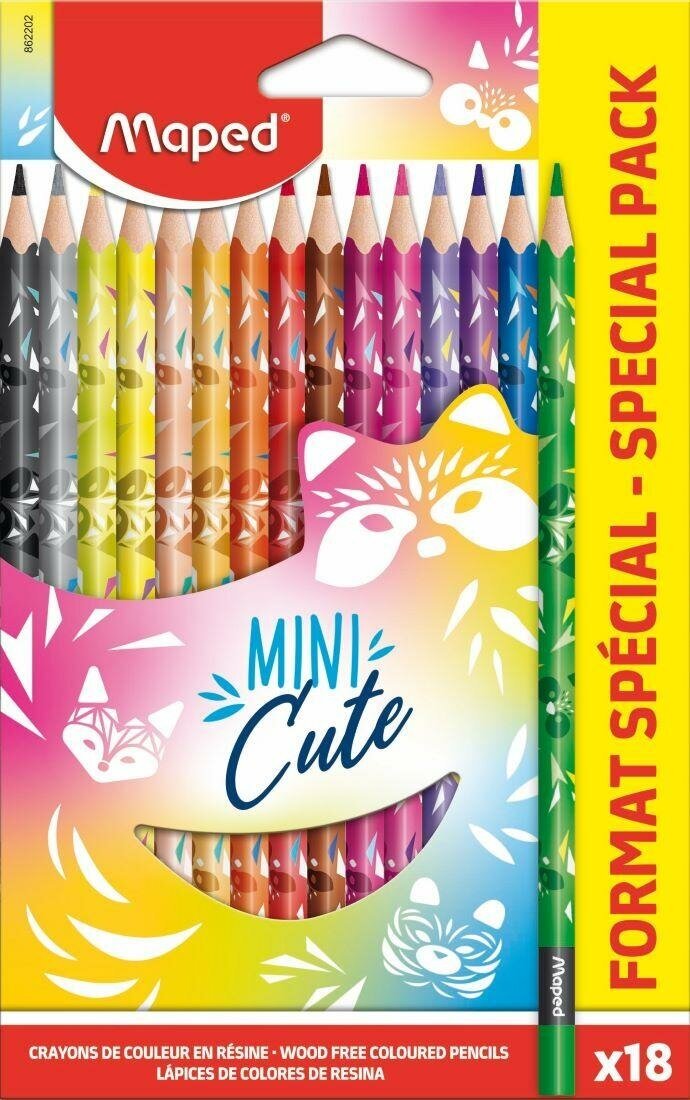 Карандаши цветные Maped MINI CUTE 3хгр, заточ, пл, декор,18цв/наб, карт,862202