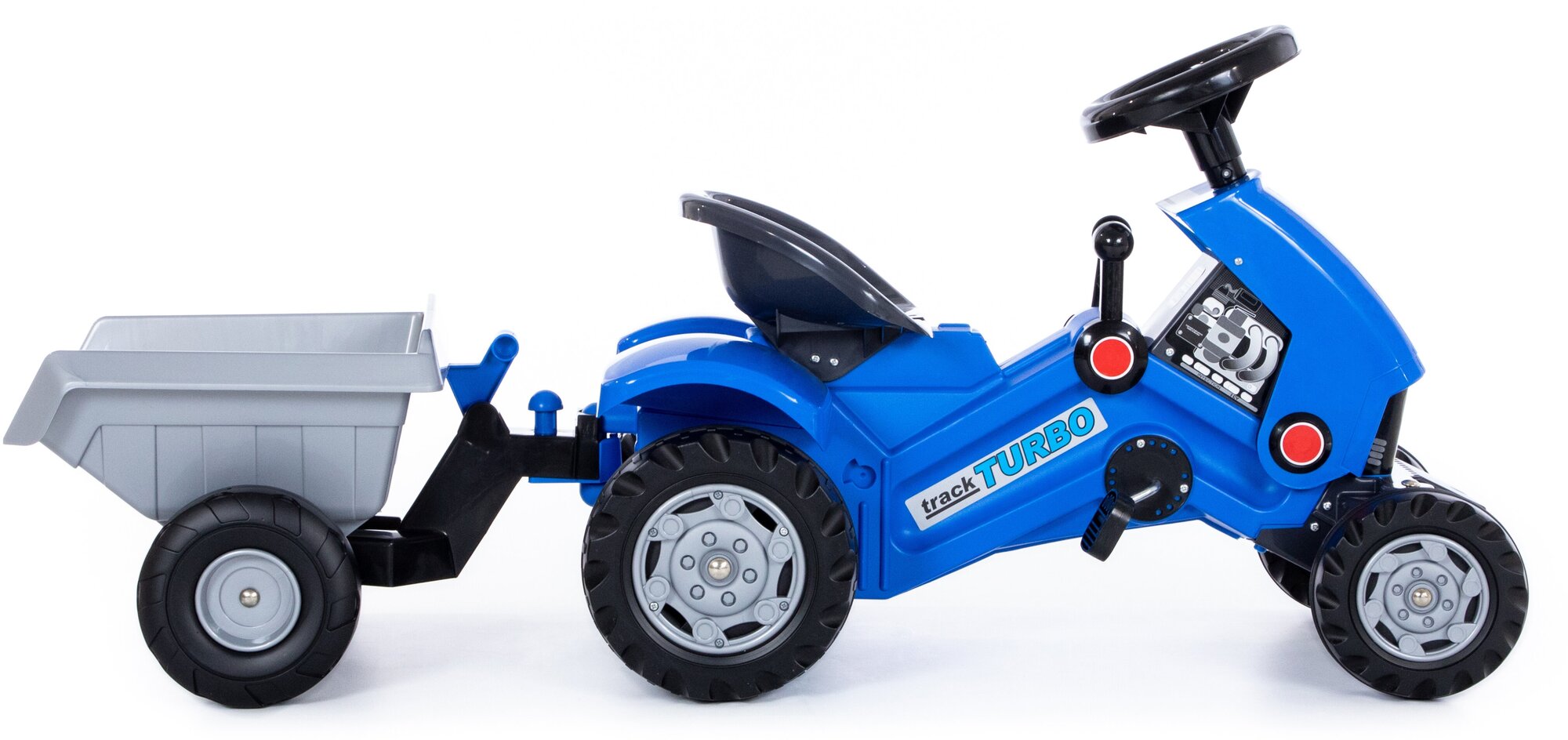 Каталка-трактор с педалями "Turbo-2" (синяя) с полуприцепом