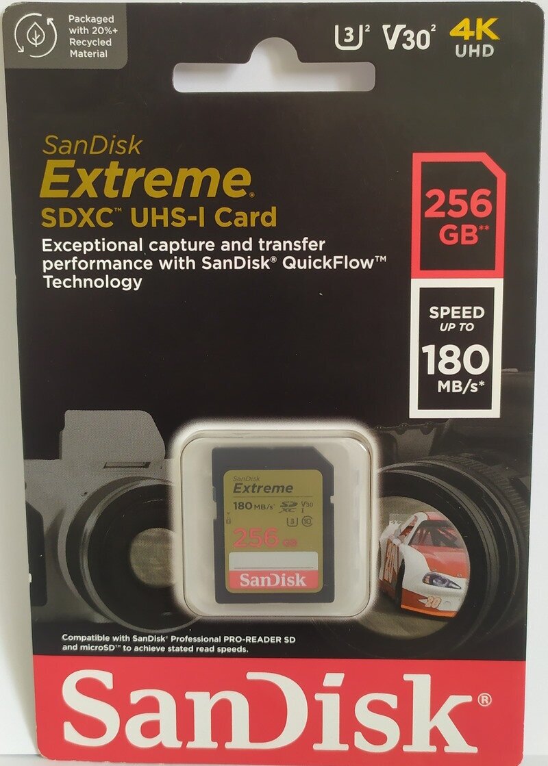 Карта памяти SanDisk Extreme SDXC Class 10 UHS-I U3 V30 180MB/s 256 GB
