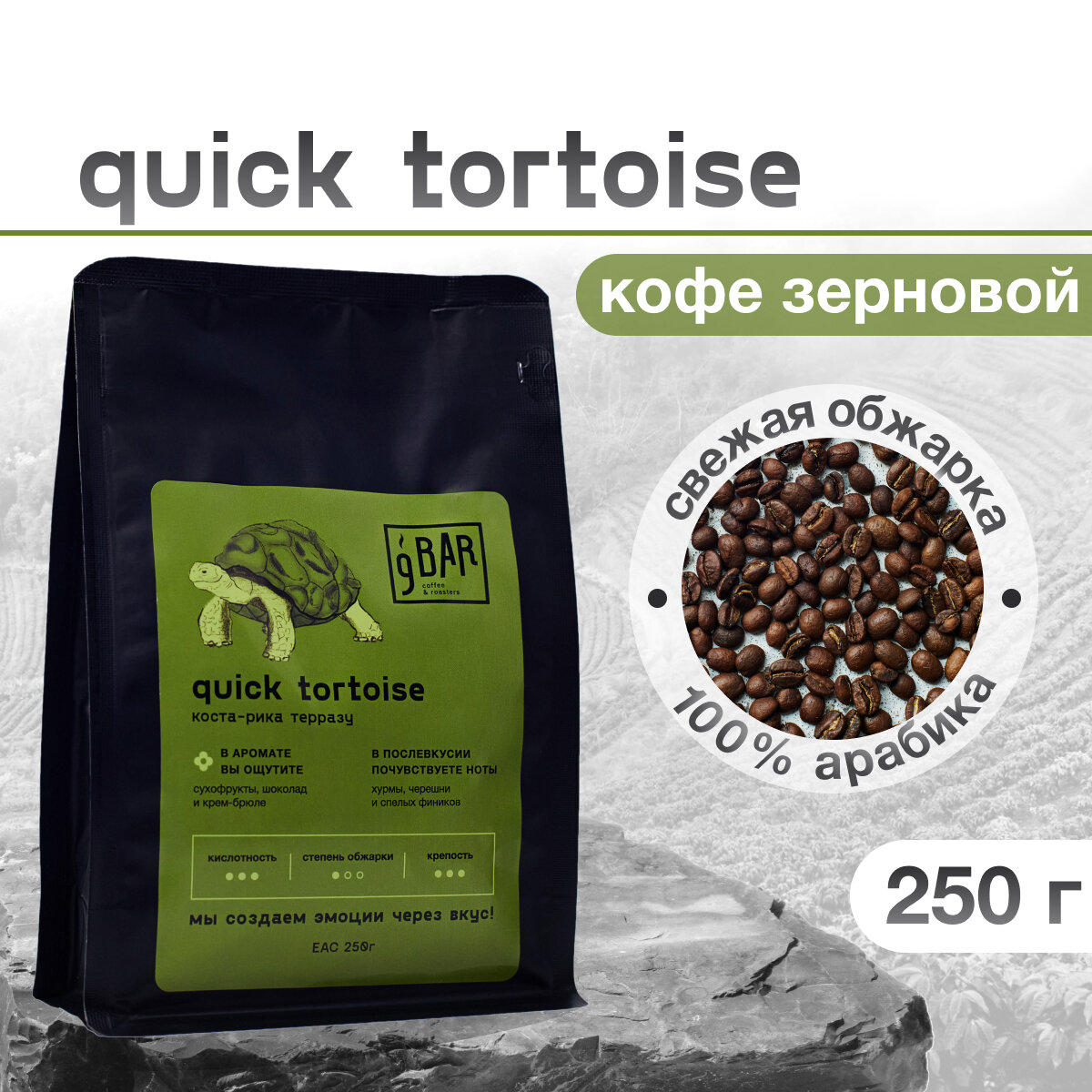 Кофе в зернах 9 BAR coffee & roasters / 9 БАР кофе, Коста-Рика Терразу Quick Tortoise, свежеобжаренный, арабика, 250 г - фотография № 1