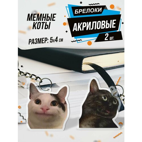 Брелок Акриловый для ключей Мемные коты, 2 шт., черный