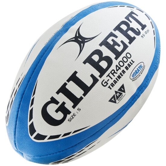 Мяч для регби Gilbert G-TR4000 42098105, р.5, резина, ручная сшивка, бело-черно-голубой
