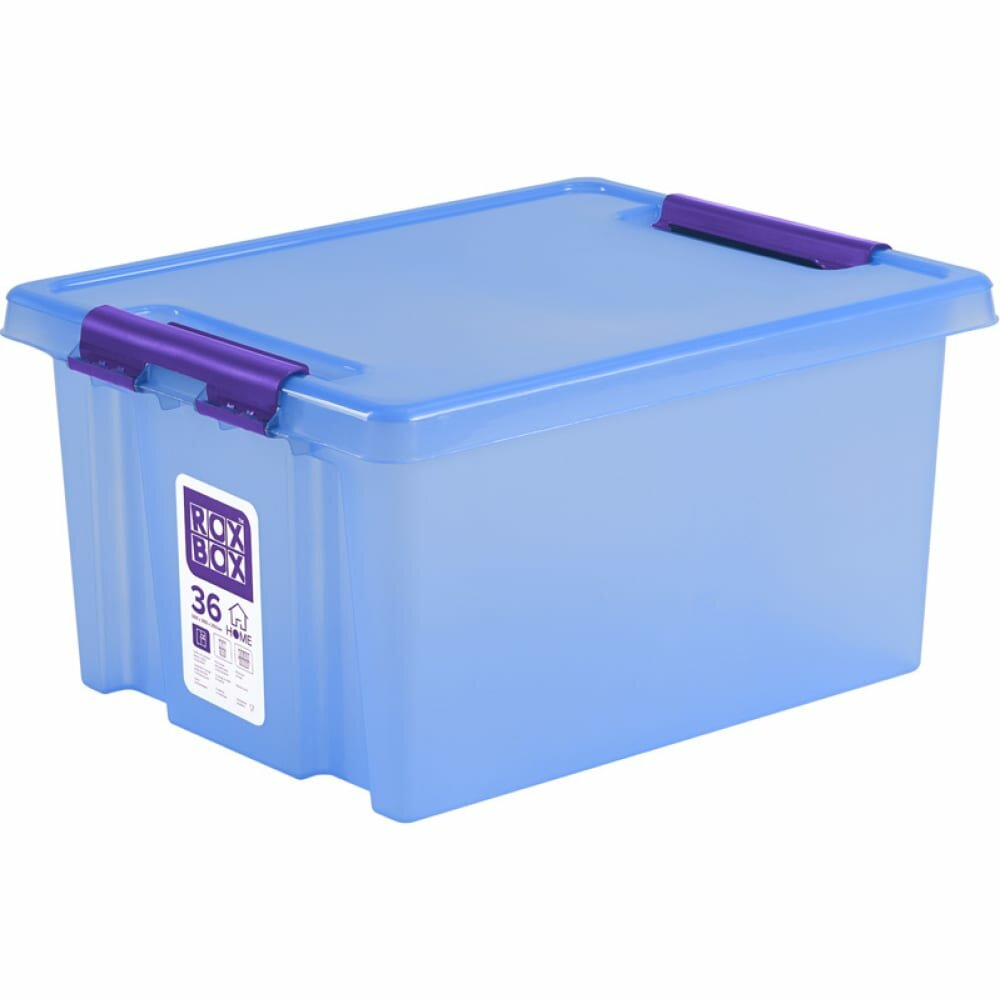 Ящик п/п Rox Box 500x390x255 36 л с крышкой на клипсах прозрачно-голубой 28555