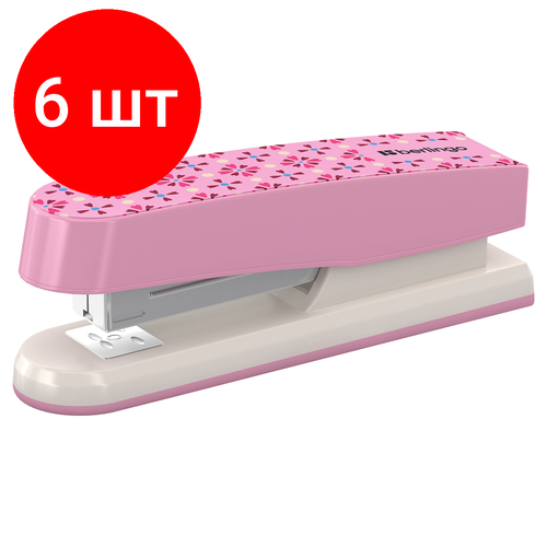 Комплект 6 шт, Степлер №24/6, 26/6 Berlingo Silk Touch, до 20л, пластиковый корпус, розовый