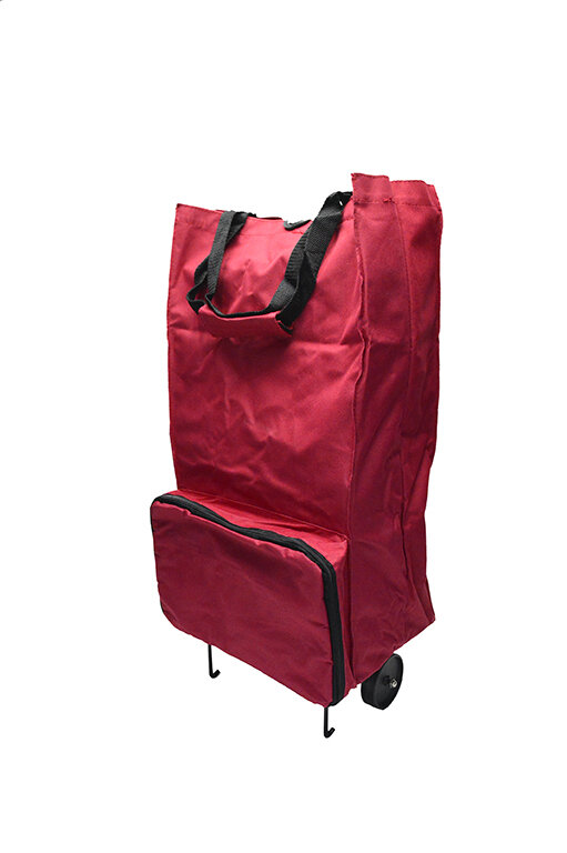 фото Сумка хозяйственная складная, с маленькими колесиками, размер сумки 30x15x50 см, цвет красный