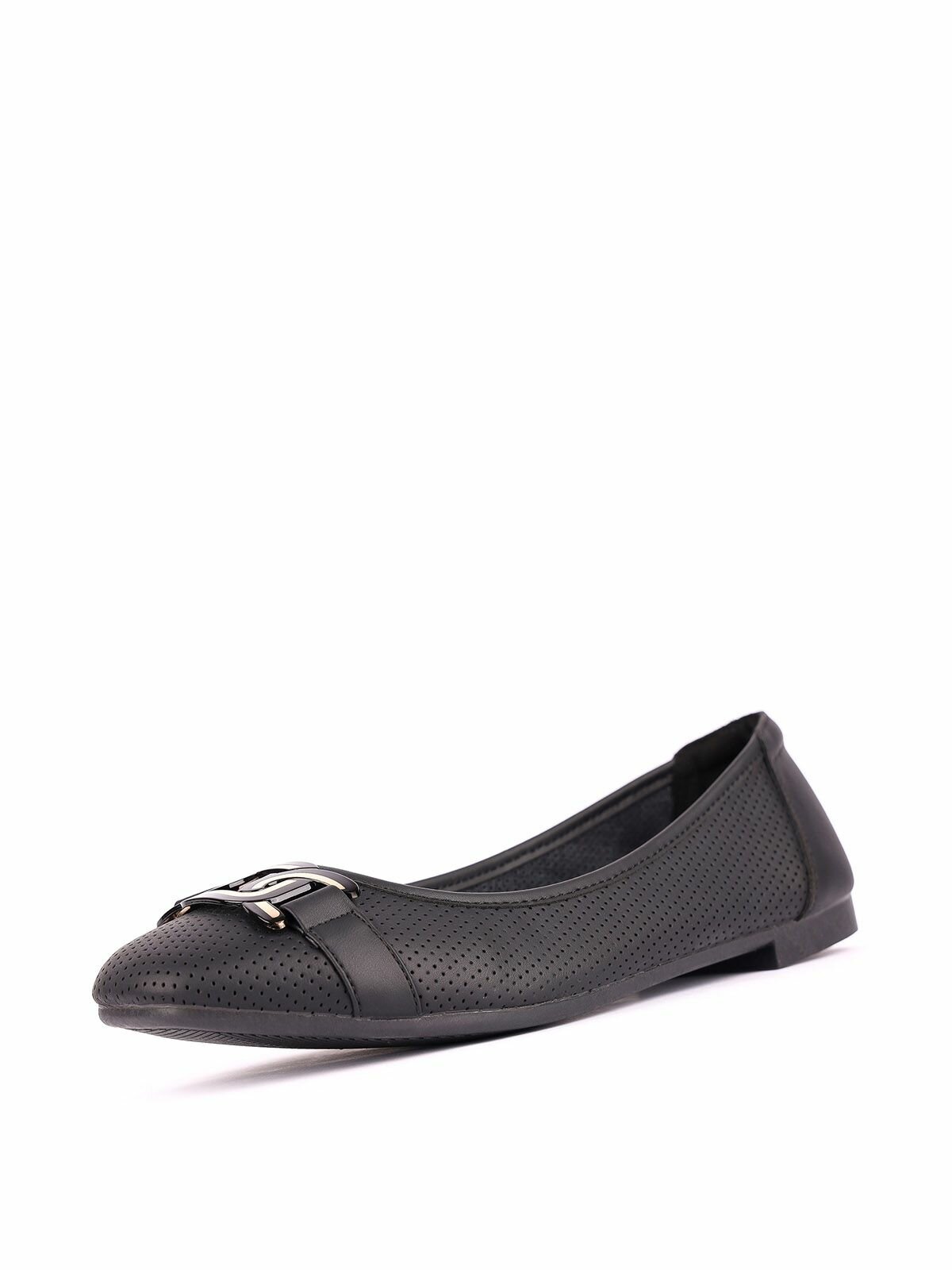 фото Черные женские кожаные туфли балетки на низком устойчивом каблуке Zenden 86-31WA-751V