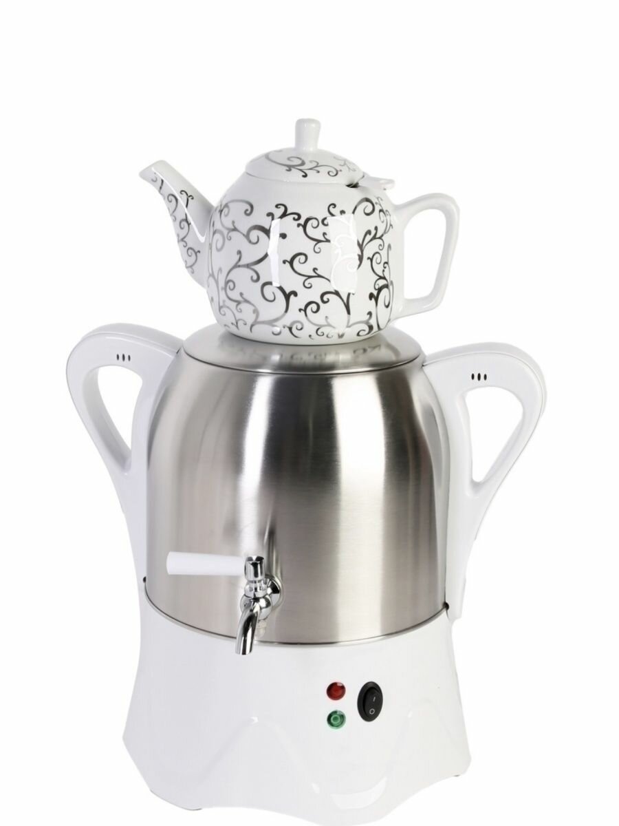 фото Самовар электрический ORM, 5 литров, нержавеющая сталь, с заварочным чайником в комплекте