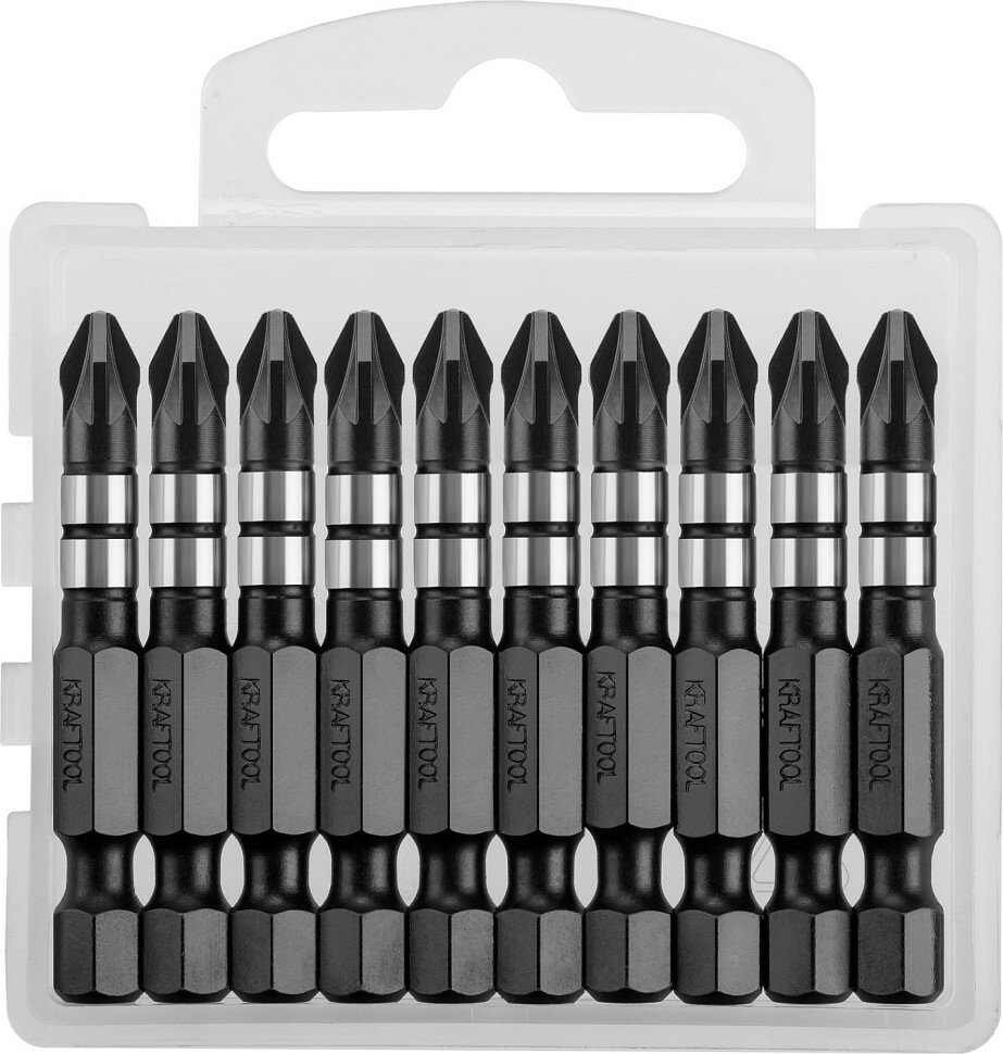 KRAFTOOL Биты KRAFTOOL Impact Pro, Pozidriv, тип хвостовика E 1/4", PZ2, 50мм, 10шт, в пластиковом боксе ( 26193-2-50-S10 )