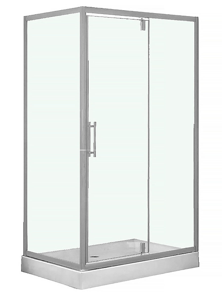 Душевое ограждение Loranto 120*80*200 R/L распашная дверь в комплекте с низким поддоном 13см прозрачное закаленное стекло 6мм профиль хром (CS-6128C)