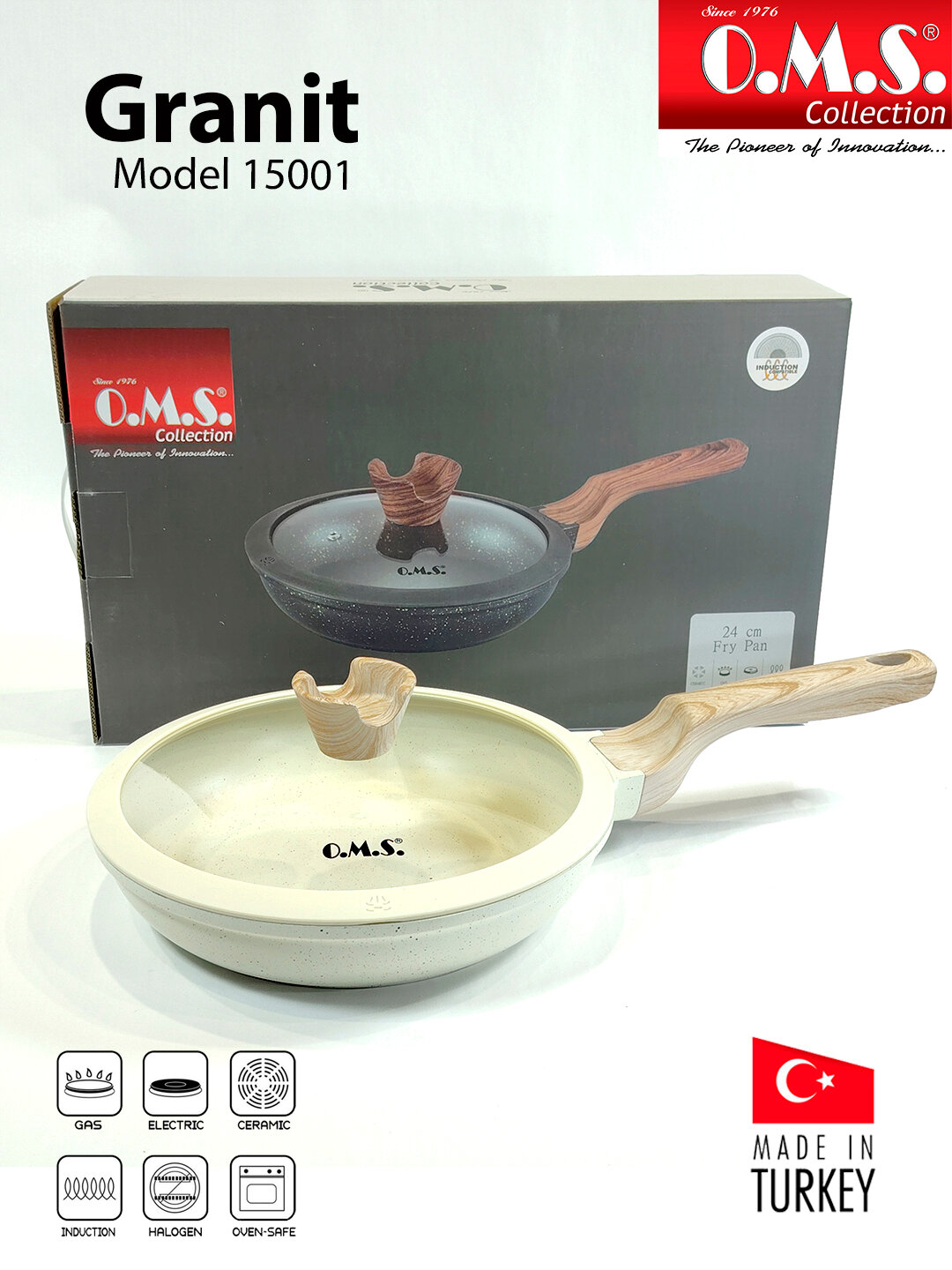 Сковорода O.M.S Collection 15001, антипригарное гранитное покрытие, бежевая, 22см