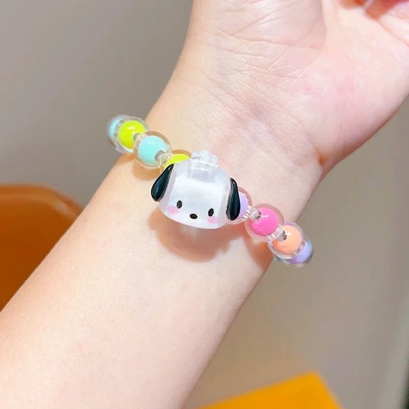 Браслет Sanrio с персонажем мультфильма Kuromi Hello Kitty Cinnamoroll, украшения из бисера, аксессуар с героями мультфильмов для маленькой девочки, детский подарок, 1Pcs, Унисекс