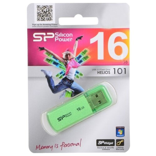 флешка usb silicon power helios 101 16гб usb2 0 зеленый [sp016gbuf2101v1n] Флешка USB Silicon Power Helios 101 16ГБ, USB2.0, зеленый [sp016gbuf2101v1n]