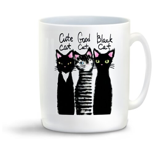 фото Кружка "графика. три кота.cute cat good cat black cat" coolpodarok