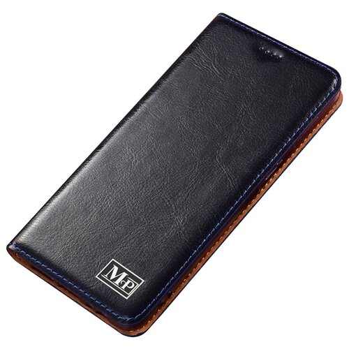 фото Чехол-книжка mypads premium для motorola moto g8 из качественной натуральной мраморной кожи буйвола прошитый элегантной прострочкой синий с магнитной крышкой