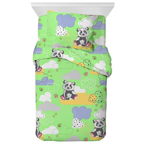Детское постельное белье в кроватку Галтекс Панды зеленый