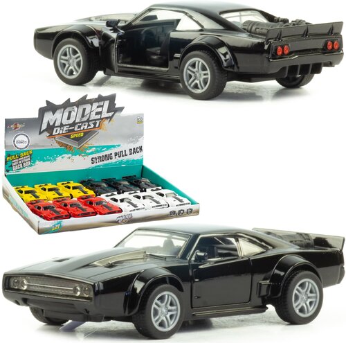 Металлическая машинка 1:32 Dodge Challenger, 12 см. инерционная, свет, звук / Черный