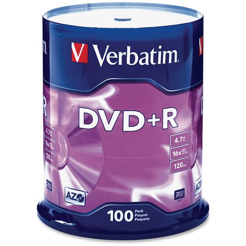 VERBATIM, Диск для записи, DVD+R 4,7 GB 16x CB/100