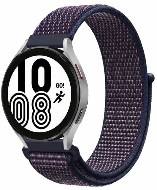 фото Ремешок для смарт-часов, фитнес-браслета универсальный 20 мм нейлоновый тканевый браслет Xiaomi Samsung Huawei Honor, темно-синий с вскроплениями