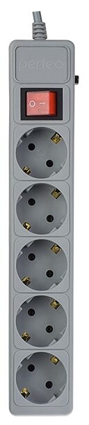 фото Сетевой фильтр Perfeo POWER+ (PF-PP-5/1.8-G), 5 розеток, с/з, 10А / 2300 Вт