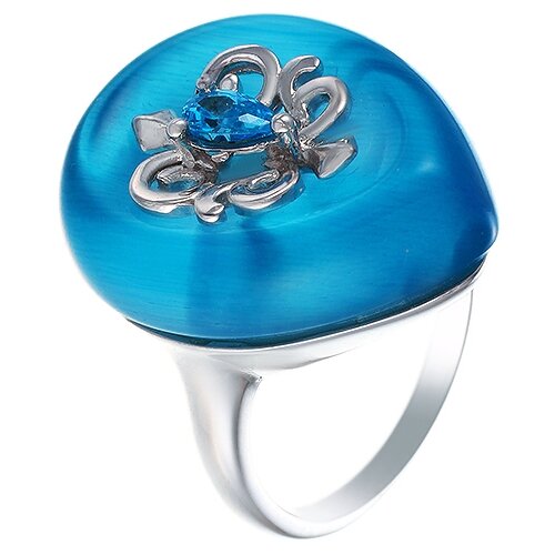 фото Кольцо из серебра 925 пробы с кошачьим глазом искусственным и кубическим цирконием sr000802c-1_ko_te_002_wg element47