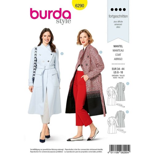 Выкройка Женская (жилеты-жакеты-пальто) Burda 6290