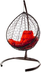 Подвесное кресло из ротанга "Капля" коричневое с красной подушкой M-Group