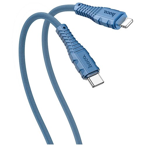 Кабель Lightning to Type-C (PD), HOCO, X67, nano силиконовый, 1м, 20W, синий кабель зарядки и передачи данных hoco x71 type c to lightning pd 20w 3а 1м синий