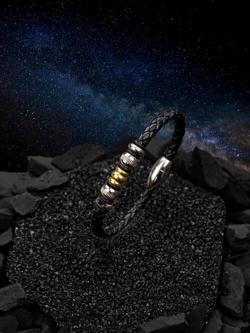 Плетеный браслет 2beMan, металл, размер 21.5 см, золотистый, черный