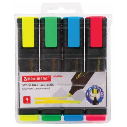 Набор маркеров текстовыделителей 4 цветов 1-5 мм BRAUBERG ORIGINAL 694₽