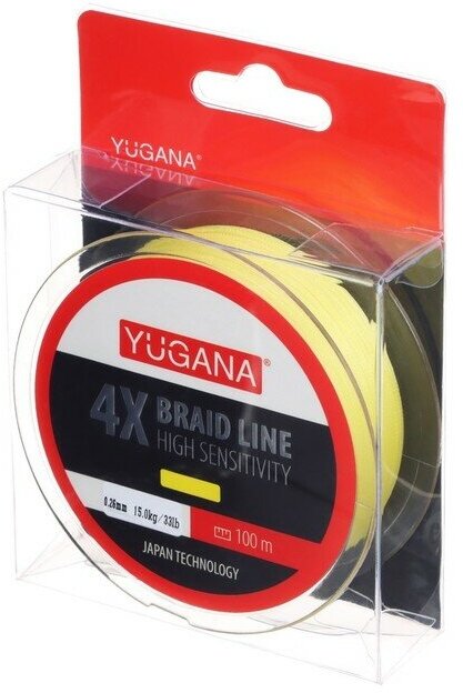 Леска плетеная YUGANA X4 PE Yellow 0.26 mm 100 m 7702070