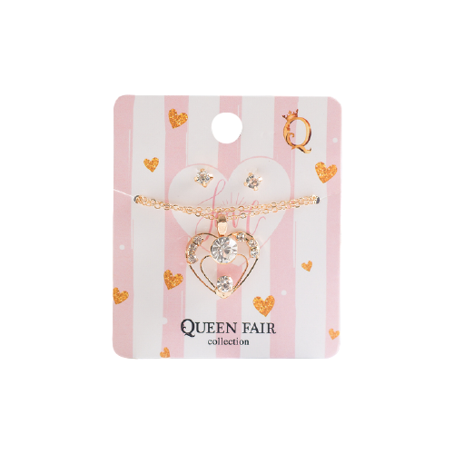 Queen fair Гарнитур 2 предмета: серьги, кулон Невесомость, сердце, цвет белый в золоте, 45см