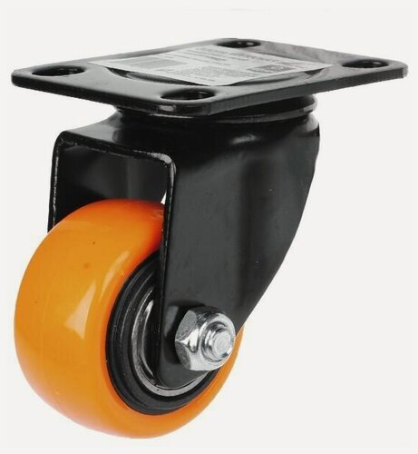 Изображение товара Колесо мебельное поворотное на площадке (Опора колесная, колесо для мебели) 40мм с пятой, подшипником, оранж (SANBERG)