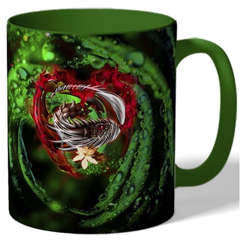 фото Кружка цветная с рисунком дракон и красное сердце drabs