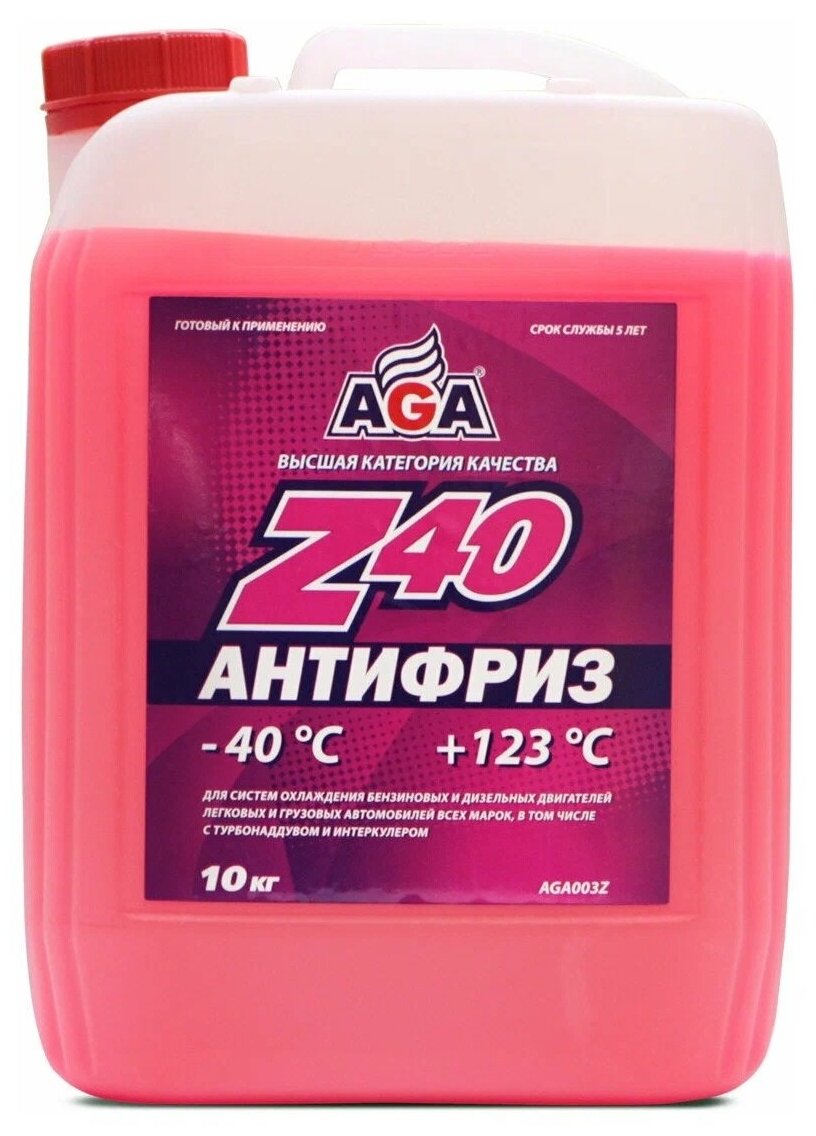 Aga Aga003z_aнтифриз 10Kg !Готовый К Применению, Красный, -40С AGA арт. AGA003Z