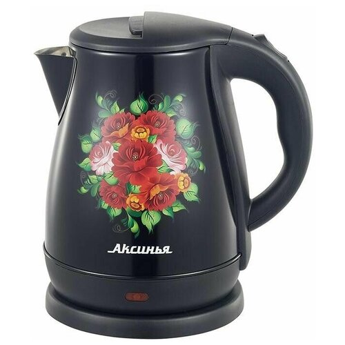Аксинья Чайник электрический 18 л 2000 вт дисковый из нержавеющей стали с декоративным покрытием черный с рисунком 240300₽